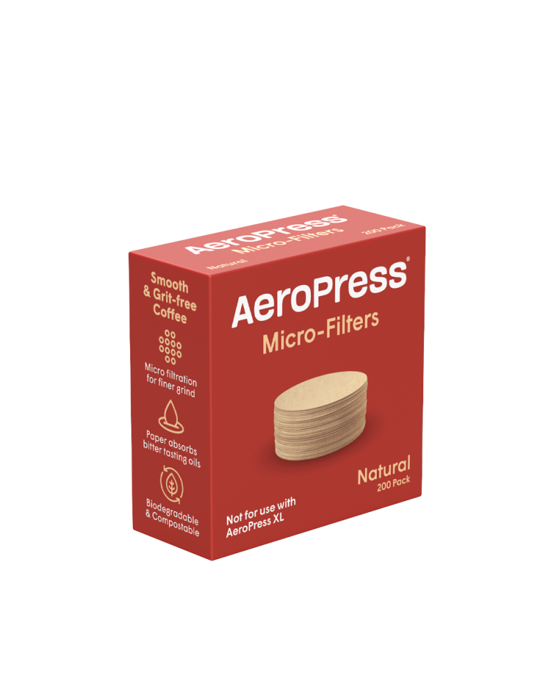Caja roja de 200 microfiltros AeroPress Natural, no aptos para AeroPress XL