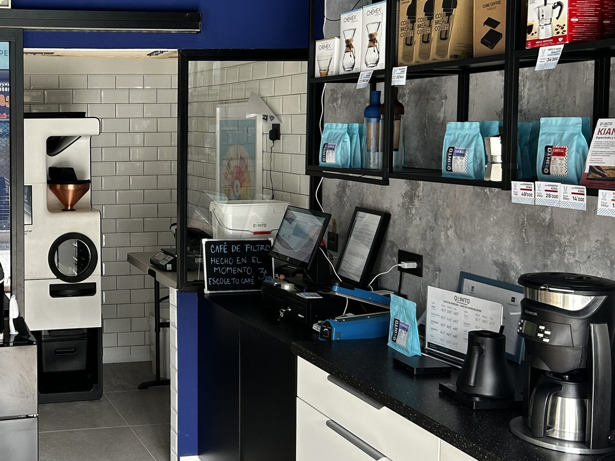 Inside Quinto Lab with the Bellwether roaster and coffee shelves